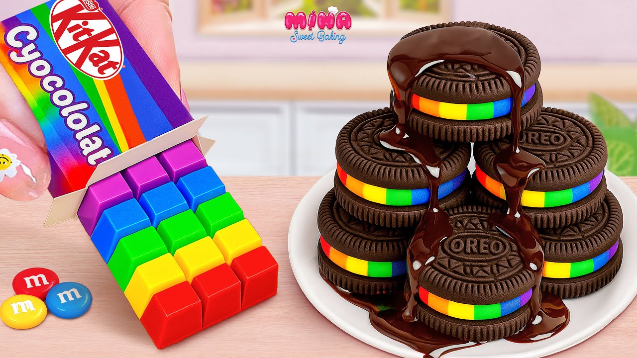 🍰Rainbow Oreo Cookie vs KitKat Cake Recipe🍰Mini Colorful Chocolate Drip Cake | Mina Sweet Baking