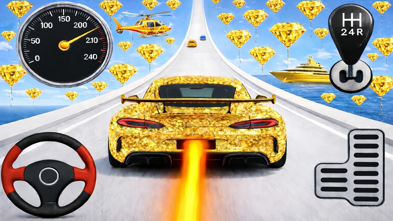 $5,000,000,000 GOLD DIAMOND Car! 🚀 999 KM/H | Ultimate Tech GT Car Stunt Master 3D #43