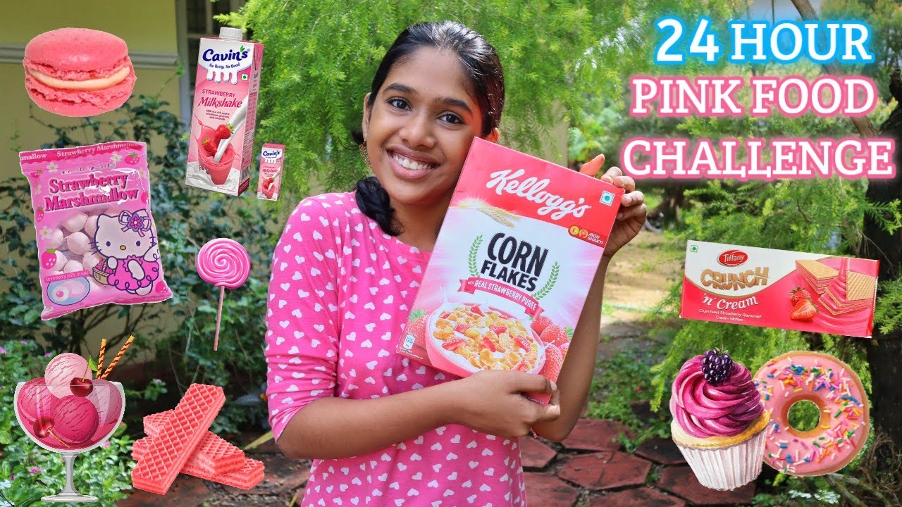 PINK FOOD CHALLENGE 💖 | 24 മണിക്കൂർ PINK COLOUR FOOD EATING CHALLENGE 💖 | Lidiya Francis
