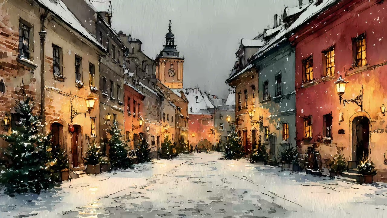 Christmas Winter Street TV Art | Snowy Old Town Screen Saver Display