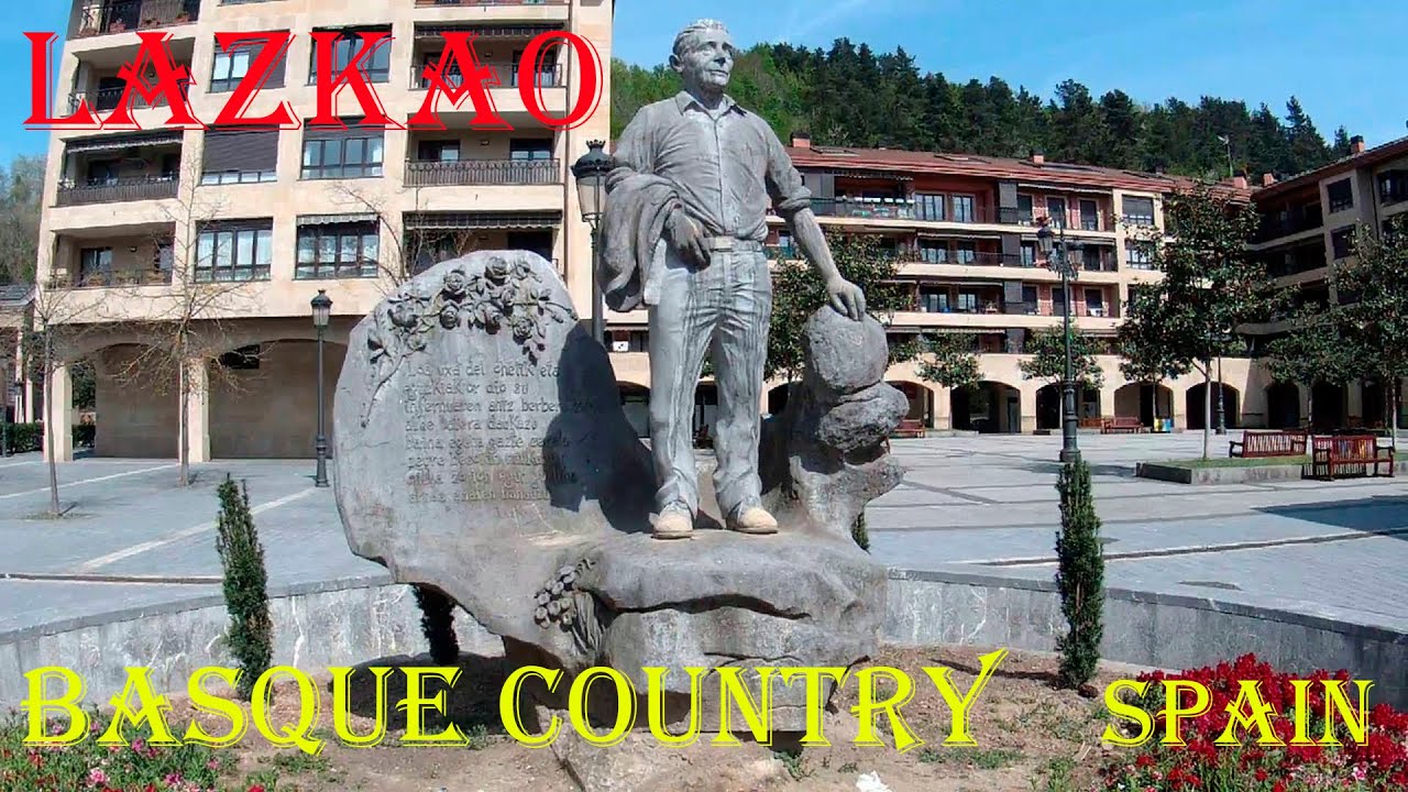 Walk the streets of the city of Lazkao in Spain. Tour through historical and modern places