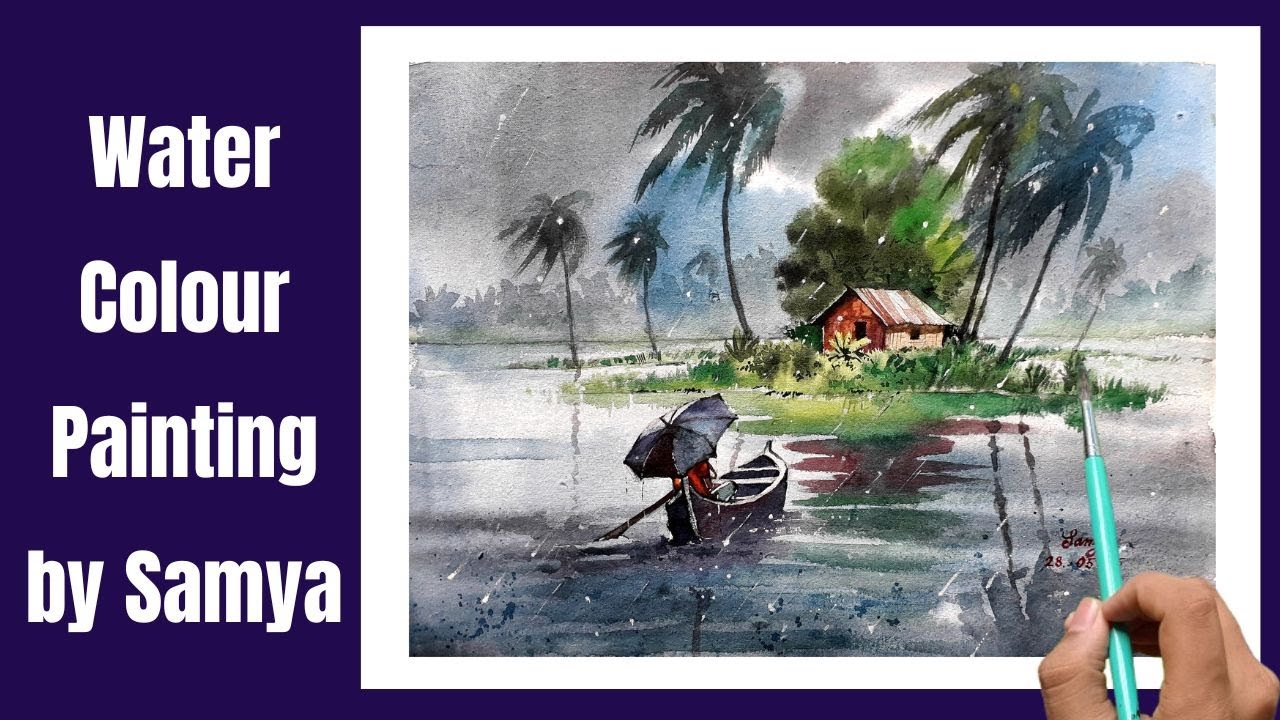 Rainy season scenery painting with watercolor | Art with Samya -93
