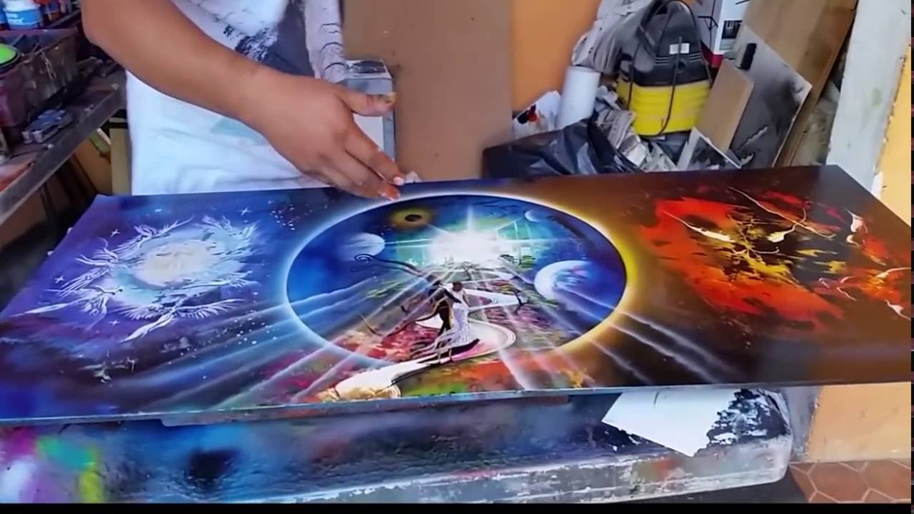 Angels and demons spray paint art