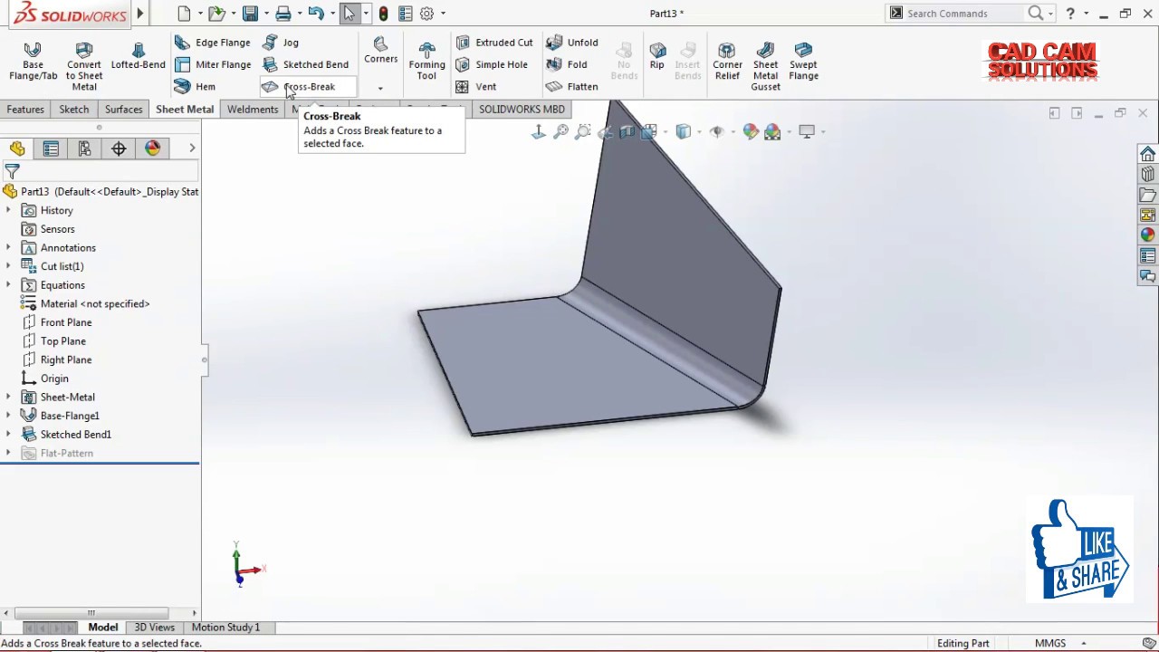 SolidWorks Sheet Metal sketched bend and cross break1