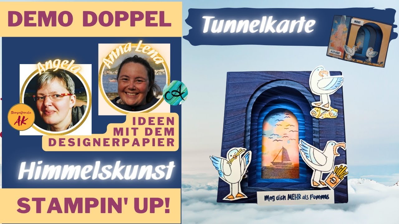 Tunnelkarte basteln - Diorama Card Stampin' Up! Anleitung DIY Tutorial - Süsse Seemöwen