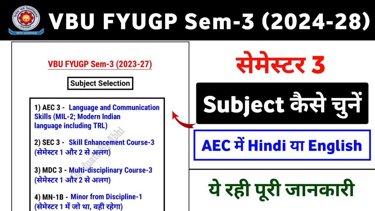 VBU FYUGP Semester-3 Subject Selection 2024-28 | Best Subject Combination | Subject कैसे चुनें? 