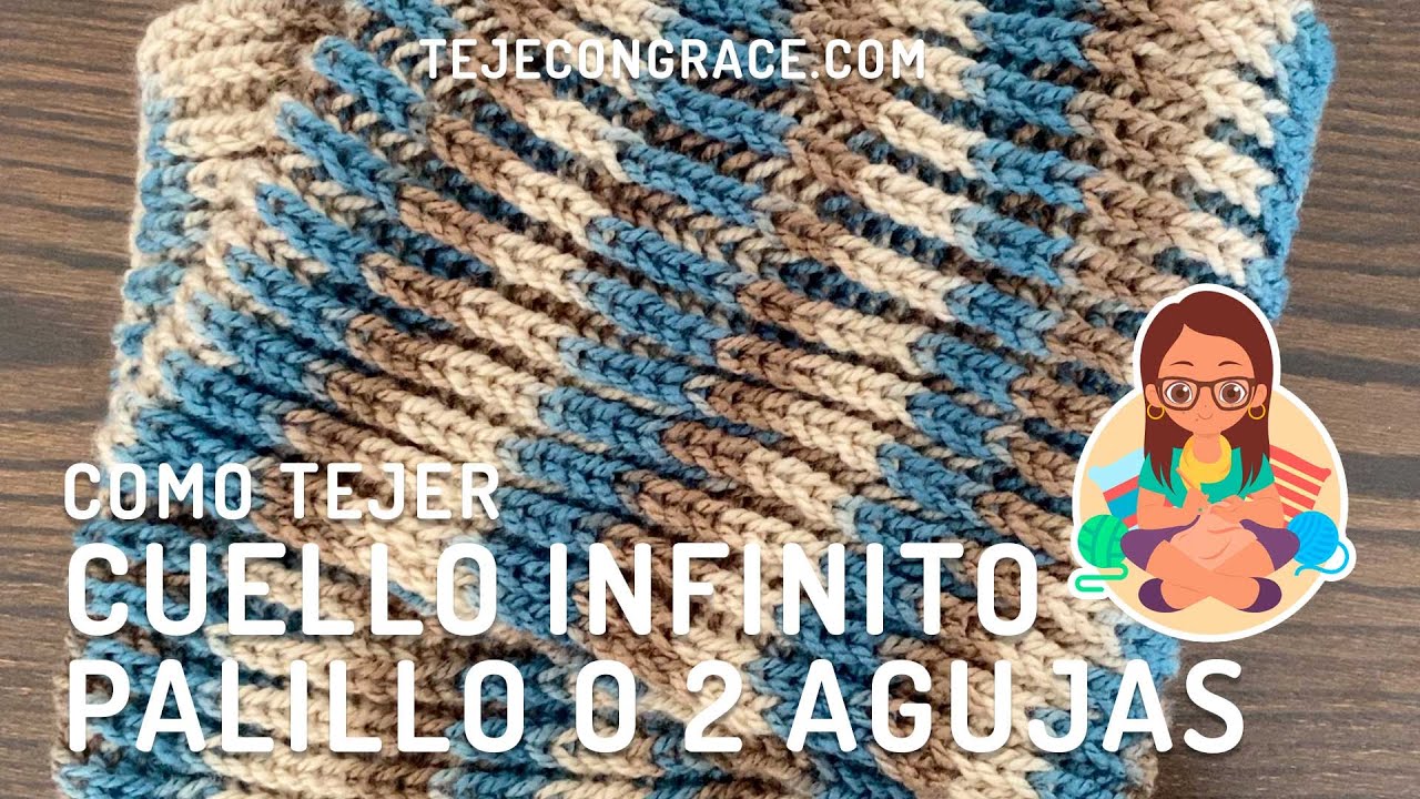 Como tejer un cuello infinito a palillo o 2 agujas | Teje con Grace