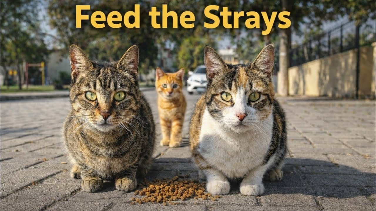 Two Strays Eating… Then a Tiny Orange Kitten Joined 🐾❤️