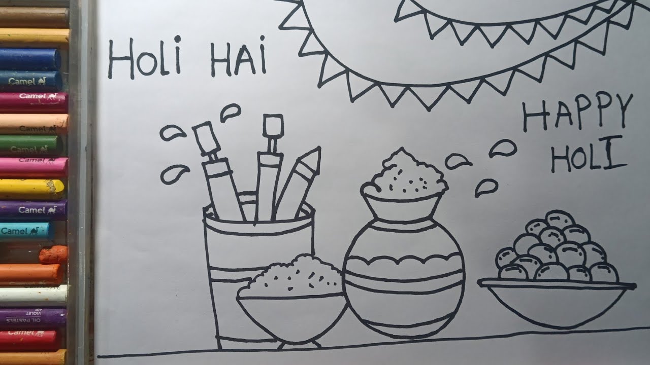 Holi drawing easy| Happy Holi Poster Drawing| Holi festival Drawing| Holi Spacial colours Drawing 