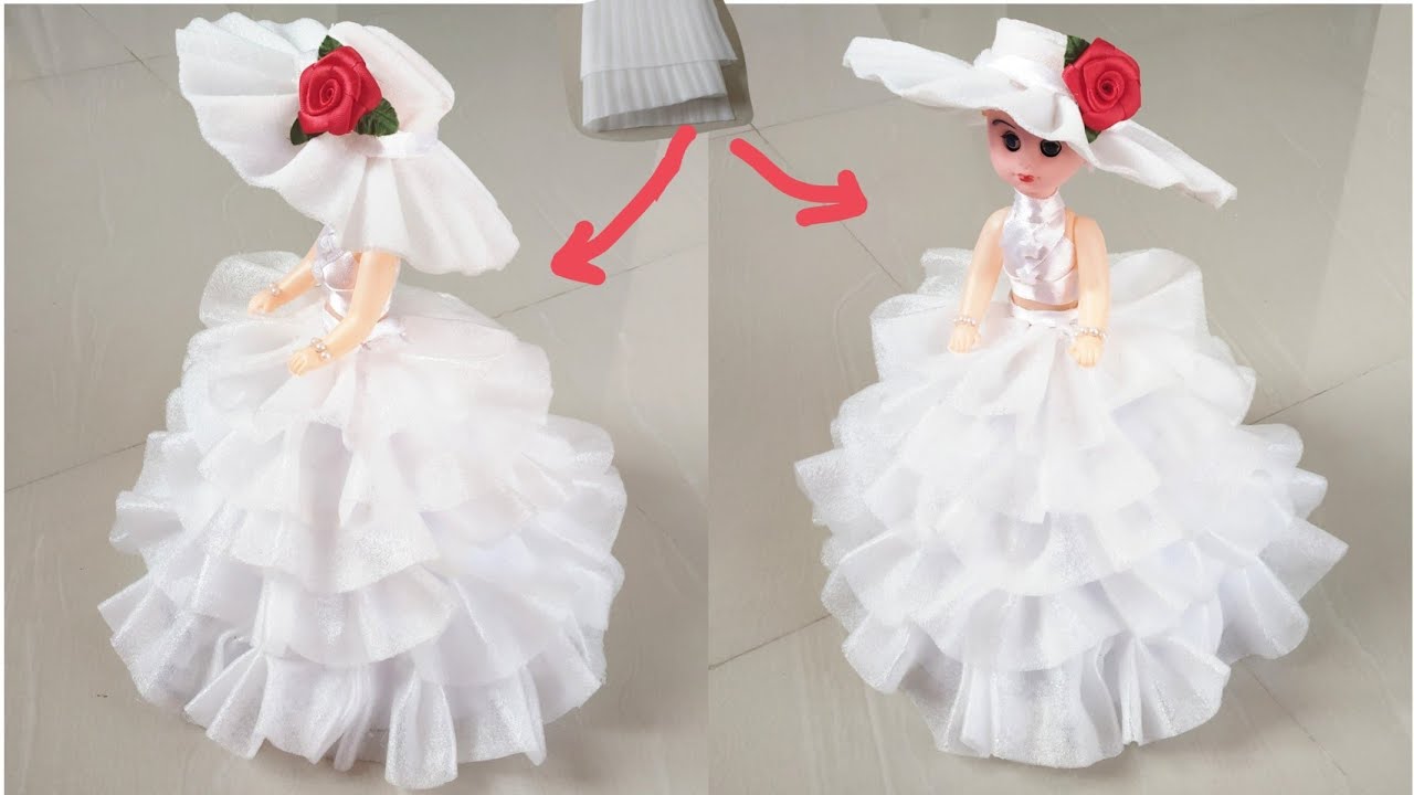 DIY Doll Decoration with Waste Foam Sheets/Beautiful Doll Dress Making With Waste Foam Sheets