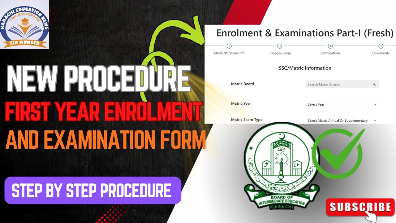First Year Online Enrollment Form And Examination form Procedure of Karachi Board
