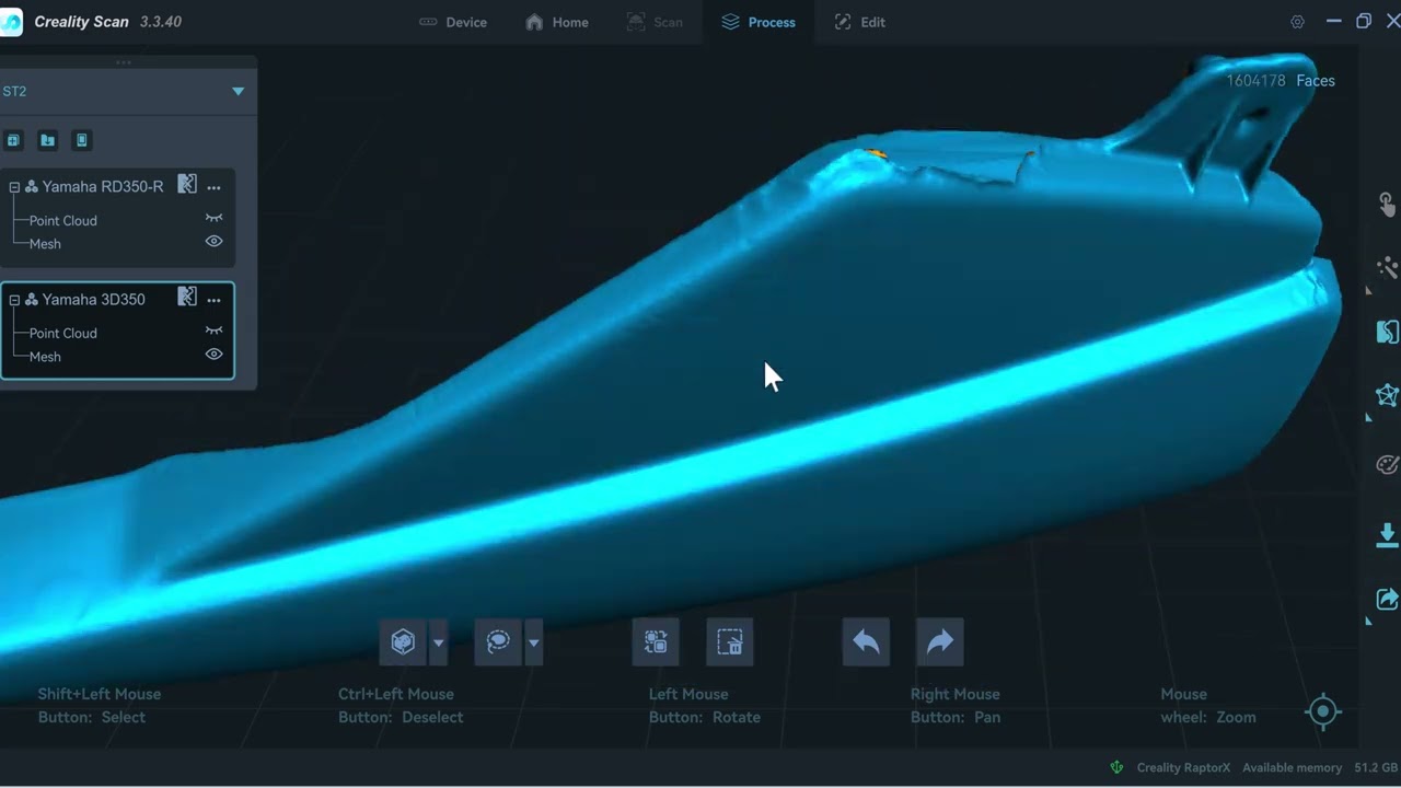 Creality Raptor X 3D scanner. 3D Scanning Motorcycle Parts: Fast, Efficient, and Spray-Free