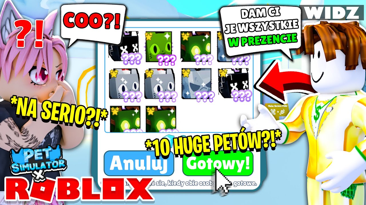 BOGATY WIDZ DAŁ MI 10X HUGE PET&Oacute;W w PET SIMULATOR X | ROBLOX YOSHI