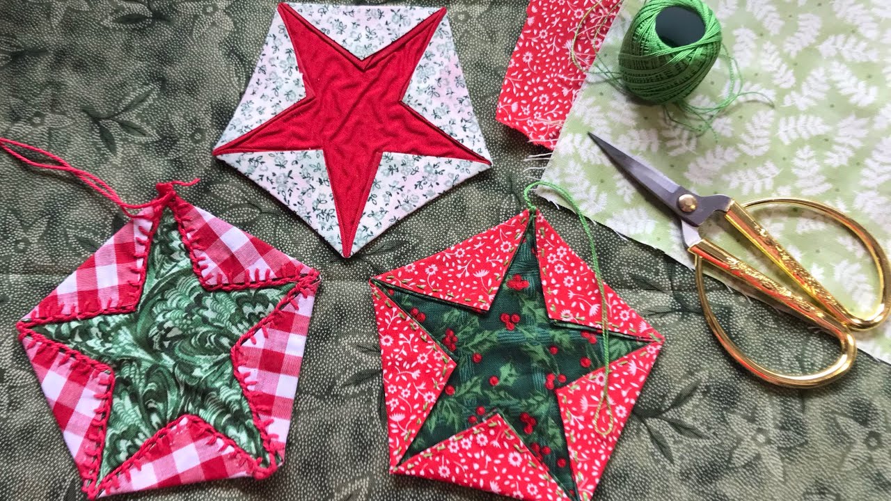 Scrap  fabric stars for decorations or mug rugs #slowstitching  #scrapfabric #handmadegifts