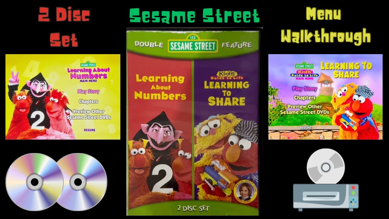 Sesame Street LEARNING ABOUT NUMBERS and Kids Guide to Life LEARNING TO SHARE DVD Menu Walkthrough.