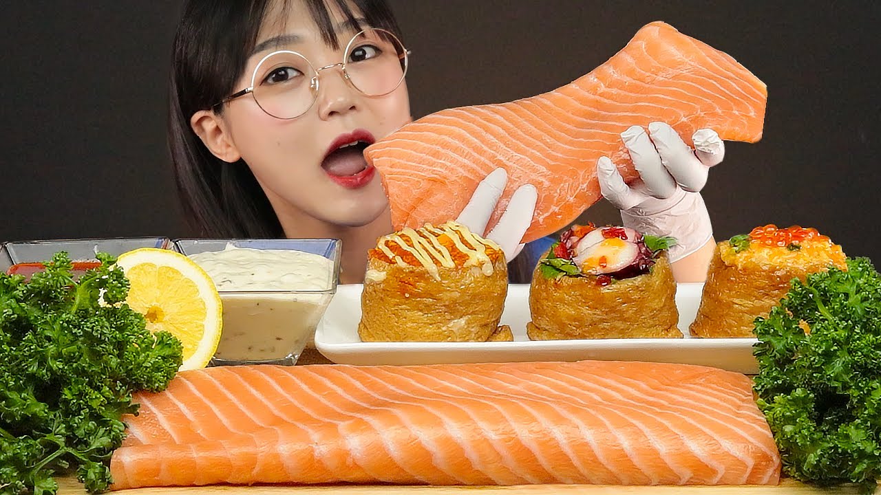 АСМР ЕДА Сырой лосось | SALMON SASHIMI MUKBANG