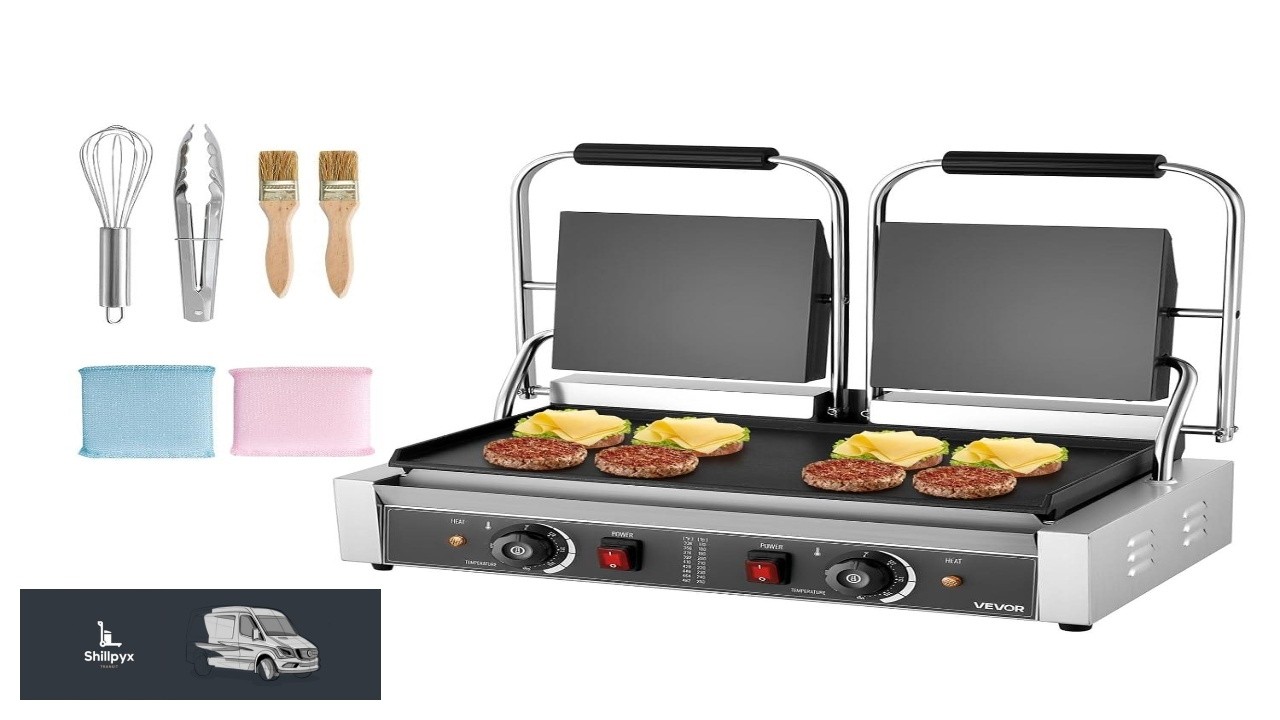 VEVOR Commercial Panini Grill 3600W Electric Sandwich Panini Maker Stainless Steel Double