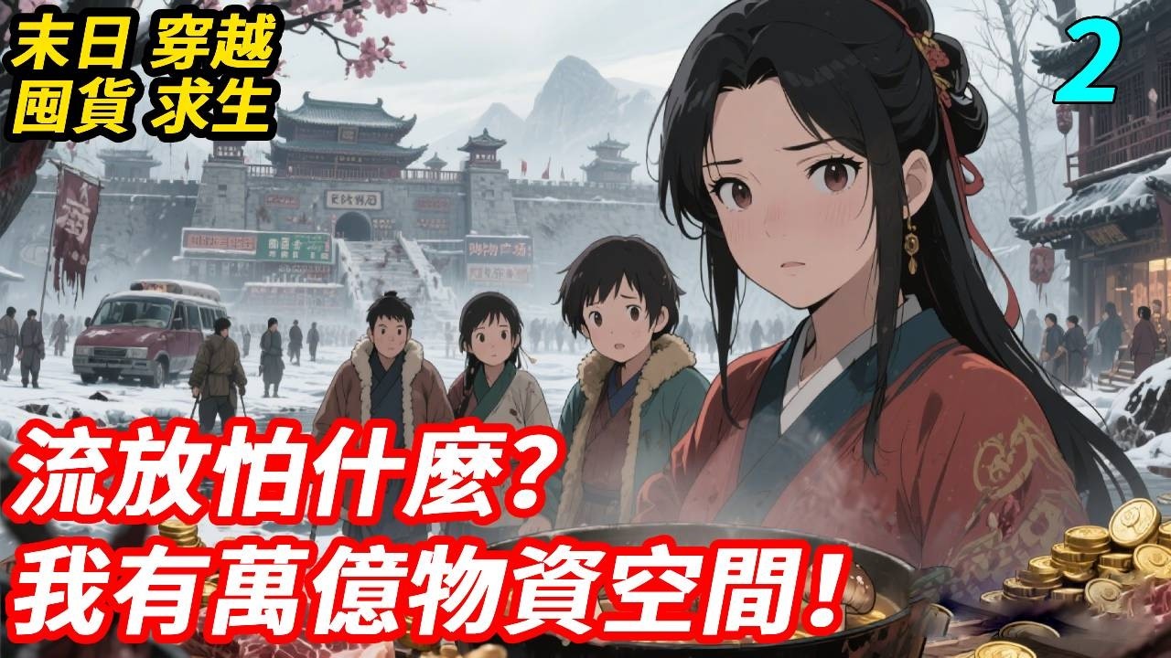 【2】一鍋菌菇湯導致全家穿越，剛睜眼就面臨抄家流放，極寒、洪水、瘟疫接踵而至！別人吃糠咽菜徒步受苦，我卻靠購物廣場狂囤物資，吃肉坐車穿暖襖，不僅建起桃源城，帶領百姓逆天改命，金銀還能帶回現代一夜致富！