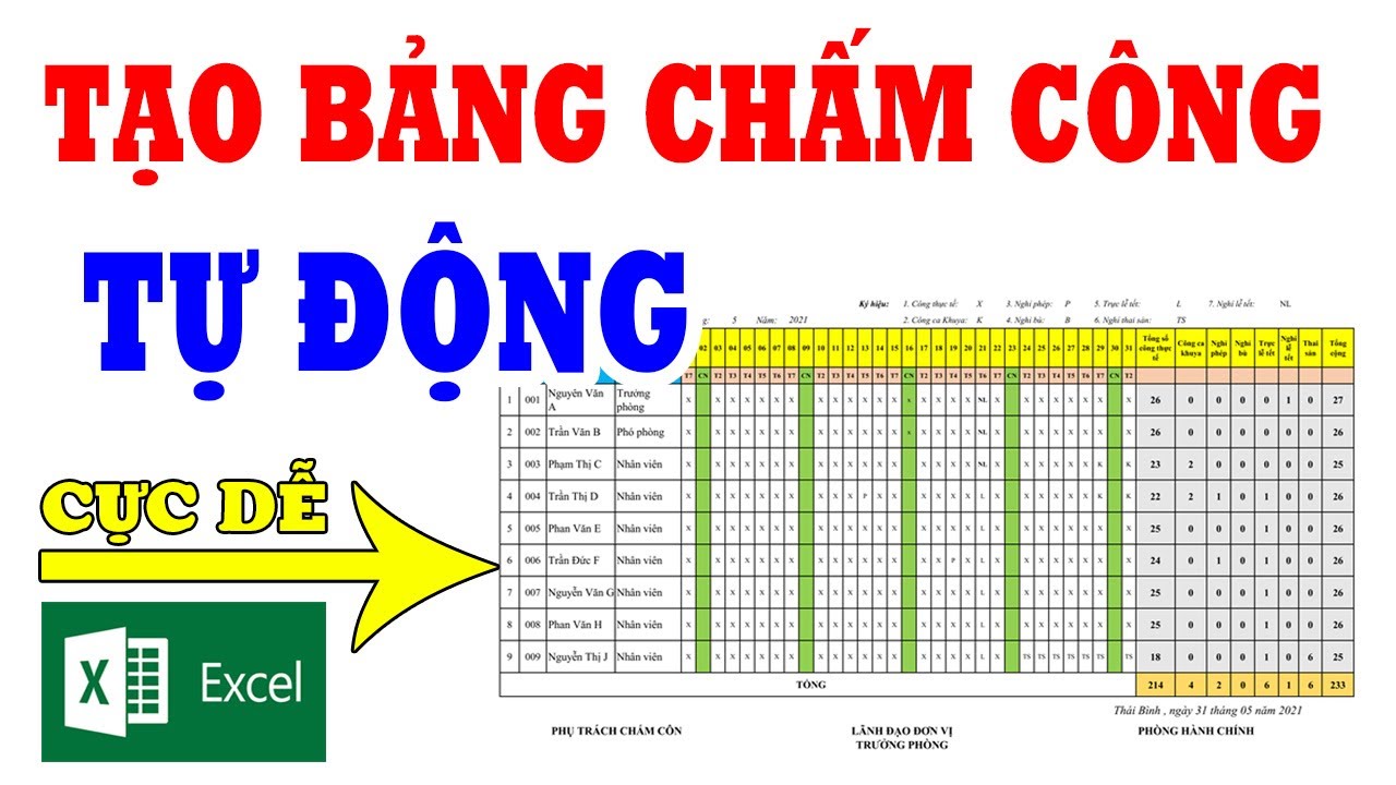 Tạo bảng chấm công tự động trong Excel | Hướng dẫn tạo bảng chấm công tự động theo ngày, tháng, năm