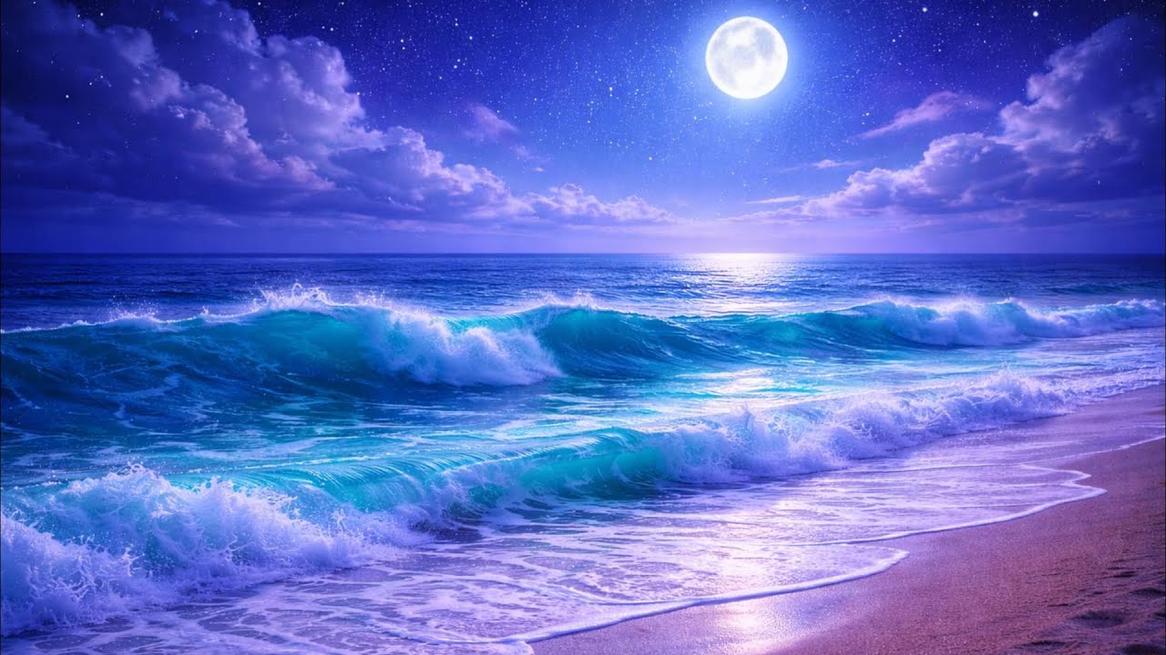 Night Ocean Waves 🌙 10 Hours of Beach Sounds for Deep Sleep