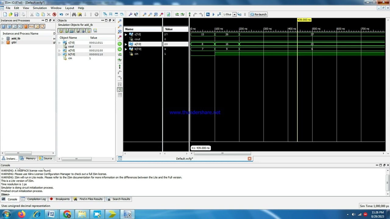 #Xilinx_ISE#Simulation_of_8bit_adder#Verilog_HDL -with #test_bench and without test bench #tamil