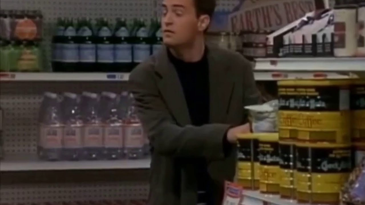 Chandler plays British as plays Hard to get to Janice in the Supermarket