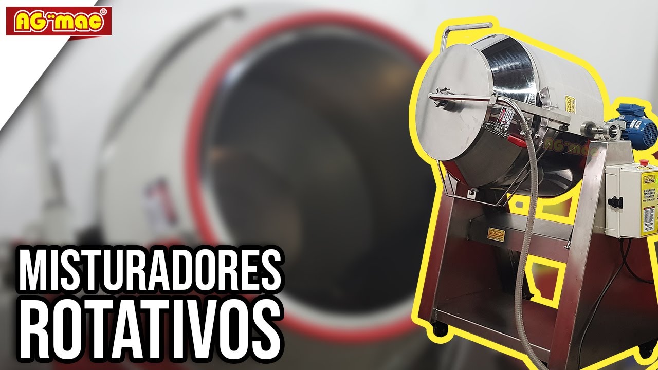 Misturador rotativo em aço inox de uso, alimentício, químico, para incorporar nutrientes a ração pet