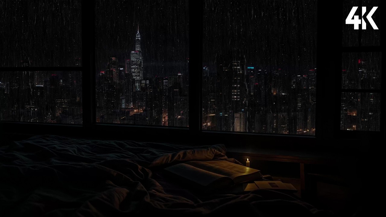 No Ads 😴 Rainy Night NYC Window View | Cozy Bedroom Rain Sounds for Deep Sleep | Relaxing Rain