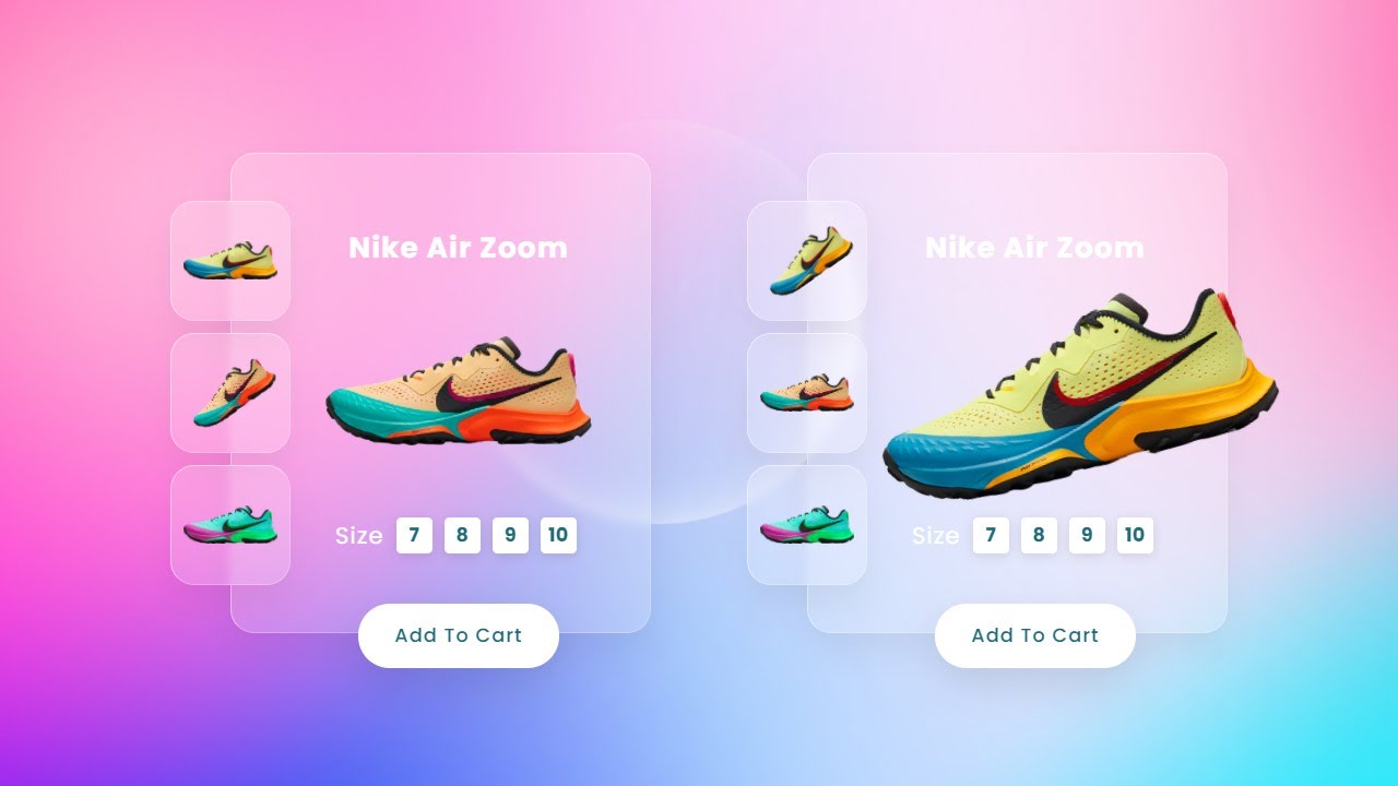 CSS Glassmorphism Product Card Slider UI Design | Html CSS and Javascript