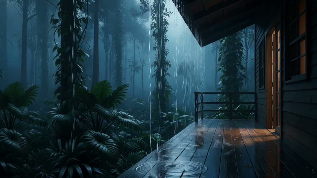Deep Rest & Relaxing Sleep | Heavy Rainfall Echoing Through a Cabin