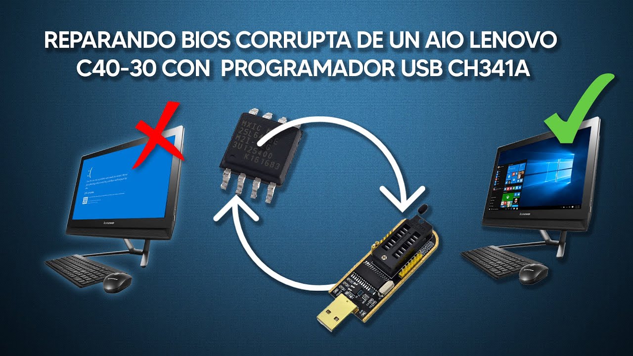 COMO REPARAR BIOS CORRUPTA de un AIO Lenovo C40-30 con  Programador USB CH341A [FUNCIONA]😱 2021