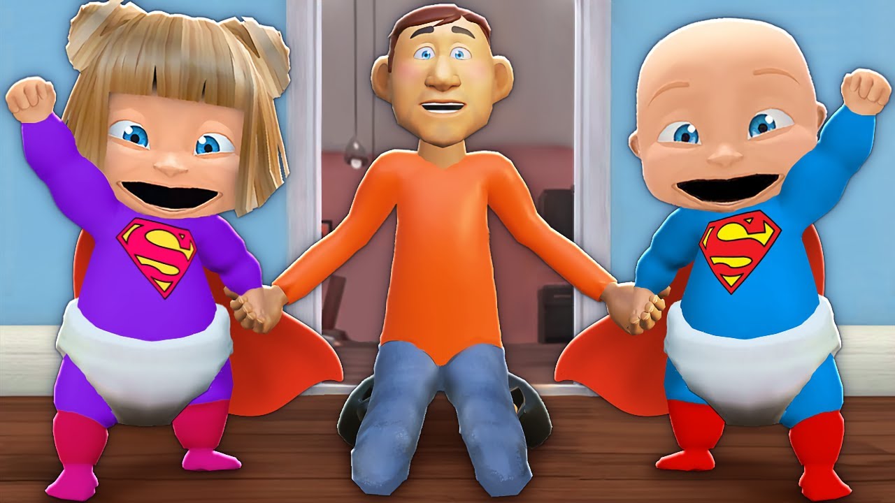 Baby & Girlfriend Become Superheroes Save Daddy!