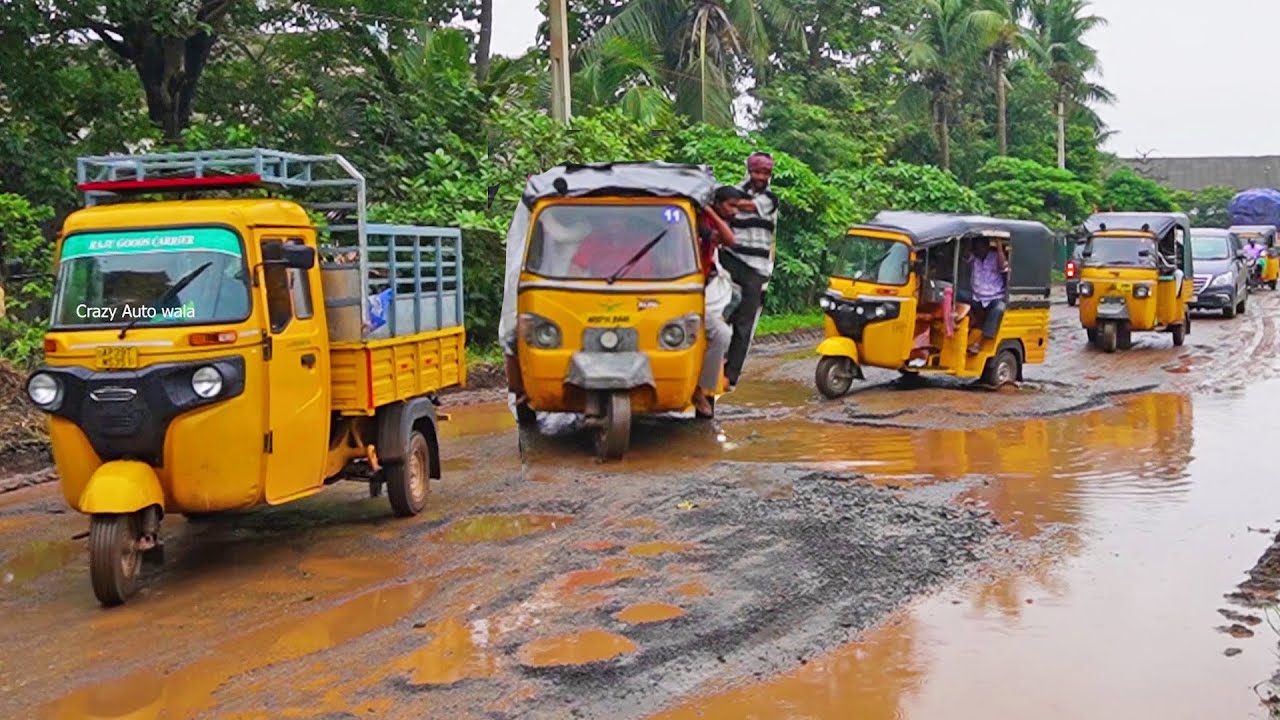 Autorickshaw 3 Wheeler on POTHOLES Roads | Tuk Tuk Rickshaw Videos | Auto Videos | Crazy AutoWala
