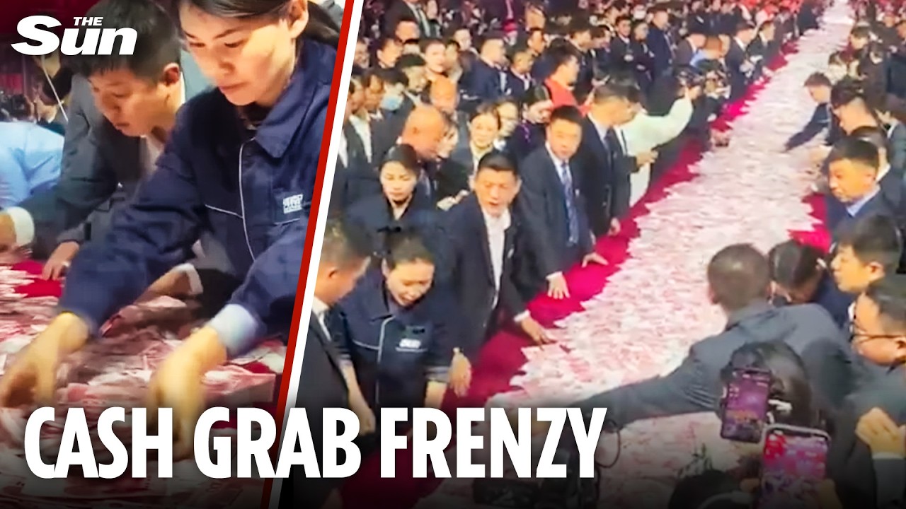Moment generous boss piles up MILLIONS in CASH as employees grab as much as they can