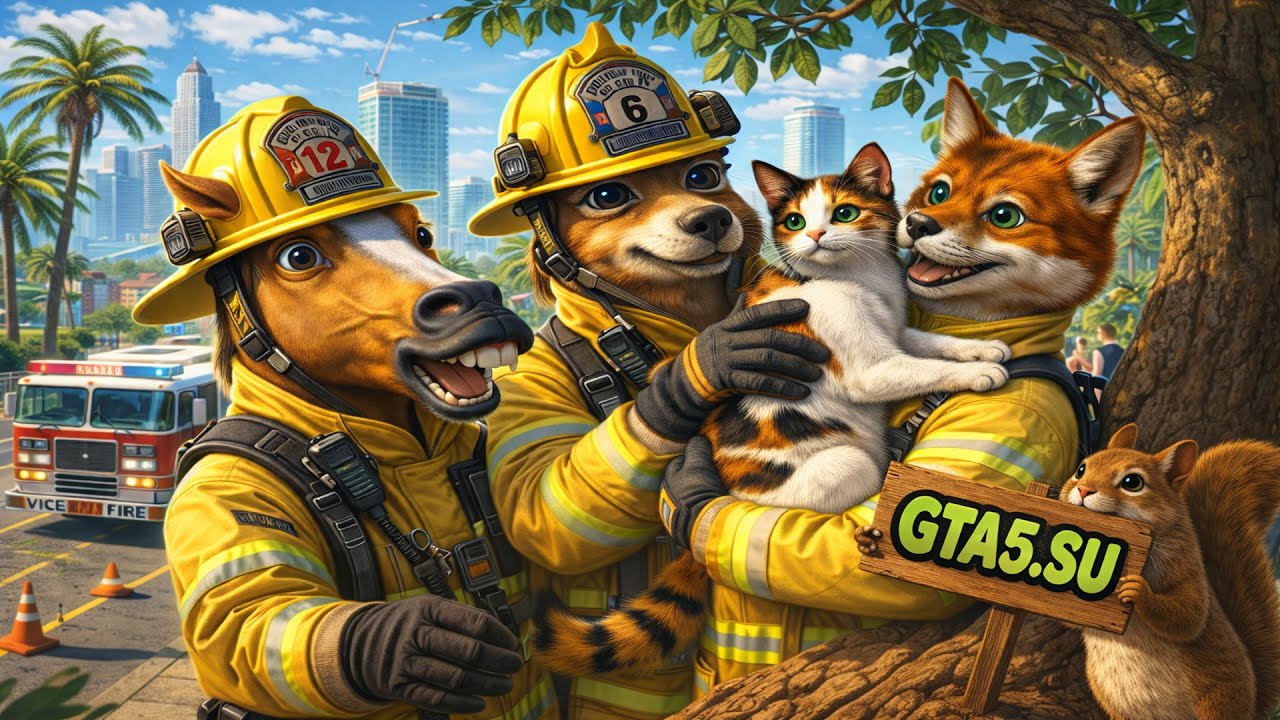 Спасаем кошечку в GTA 5 Enhanced PC работа пожарного в ГТА Онлайн почти как в GTA 6