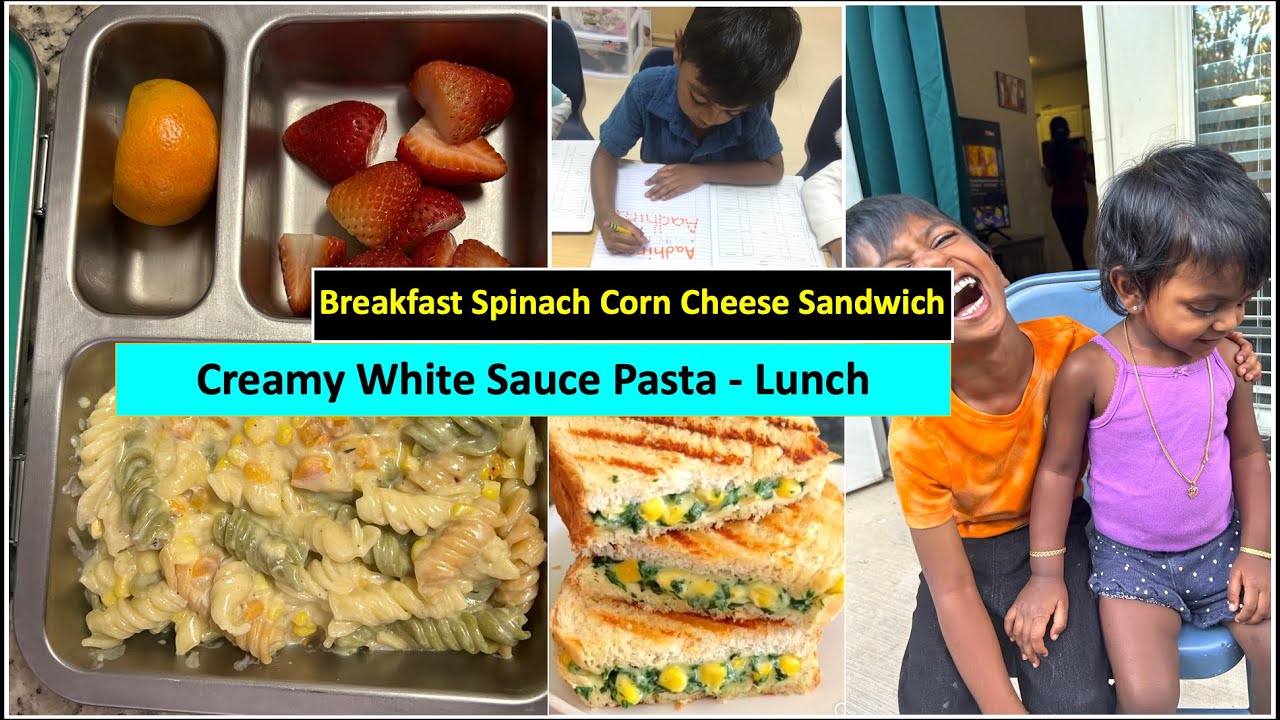 Kids Lunchbox - Day 02 / கீரை Corn Sandwich & White Pasta / Kala's Kitchen