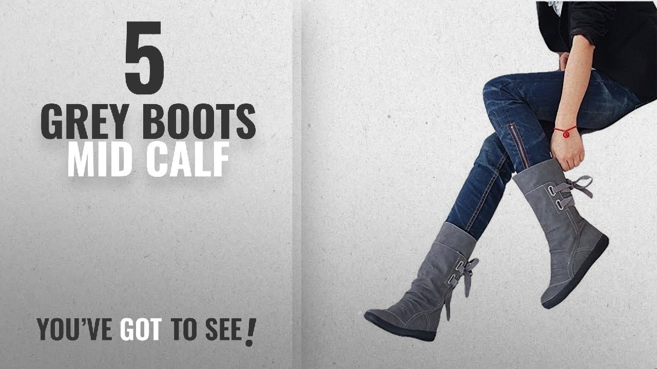 Top 5 Grey Boots Mid Calf [2018]: Blivener Women's Winter Back Lace Up Boot Mid Calf Snow Boots