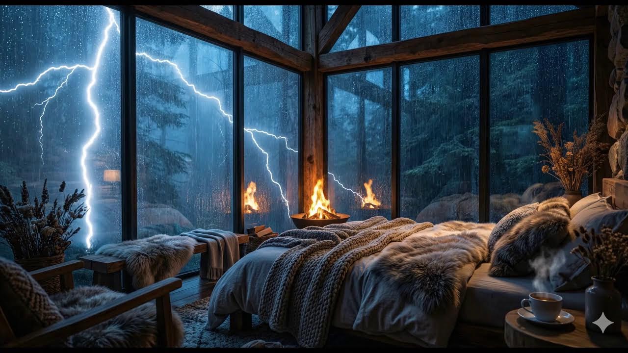 Beat Insomnia Instantly with Pouring Rain on Roof & Strong Thunder Sounds for Deep Sleep at Night