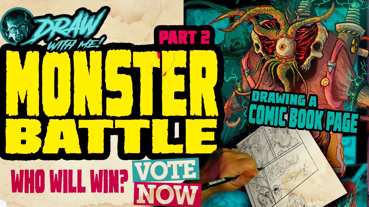 MONSTER BATTLE pt2 - VOTE ! Draw with me - designing a comic page with illustrator David Hartman