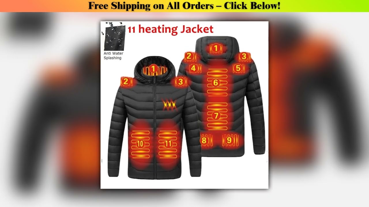 Men's parka Winter Warm USB Heating Jackets Smart Thermostat Pure Color Hooded Heated Clothing