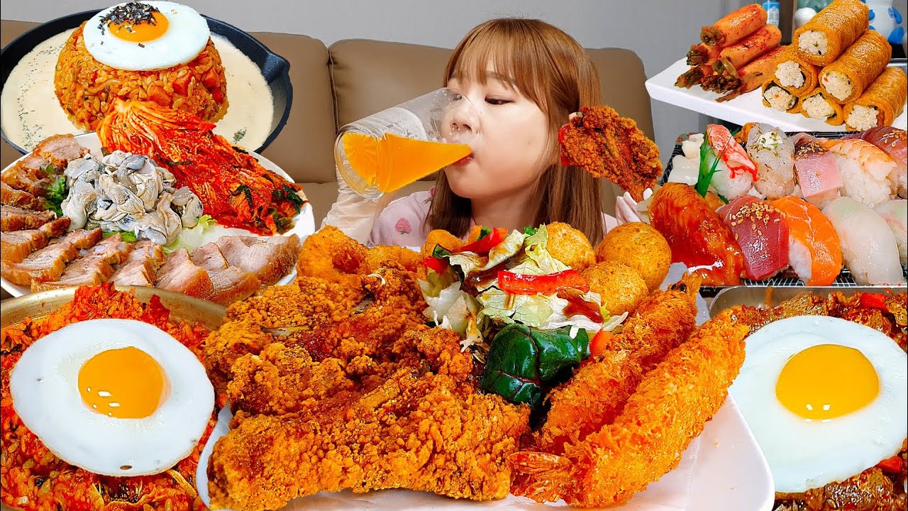 Sub)Real Mukbang- Mizzang's Cooking Eating Videos👩🏻‍🍳 Курица, лапша, суши, 🍱 KOREANFOOD ASMR