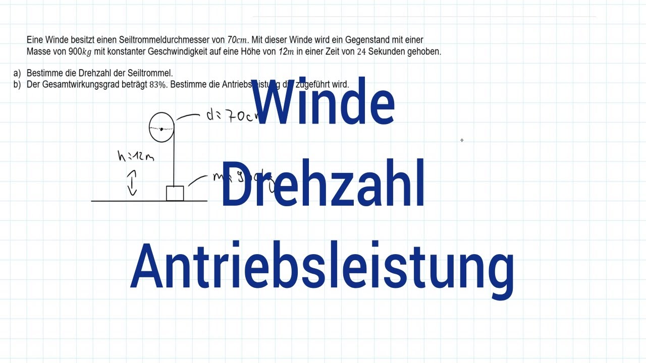 NTG Industriemeister Metall 2011-1 Aufgabe 5 - Winde, Drehzahl, Antriebsleistung