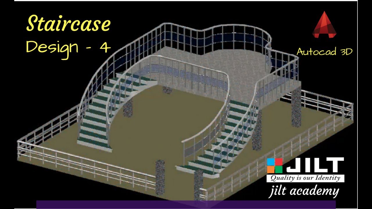 AutoCAD 3D (Staircase design) in - Dual Curved Staircase (with commands)