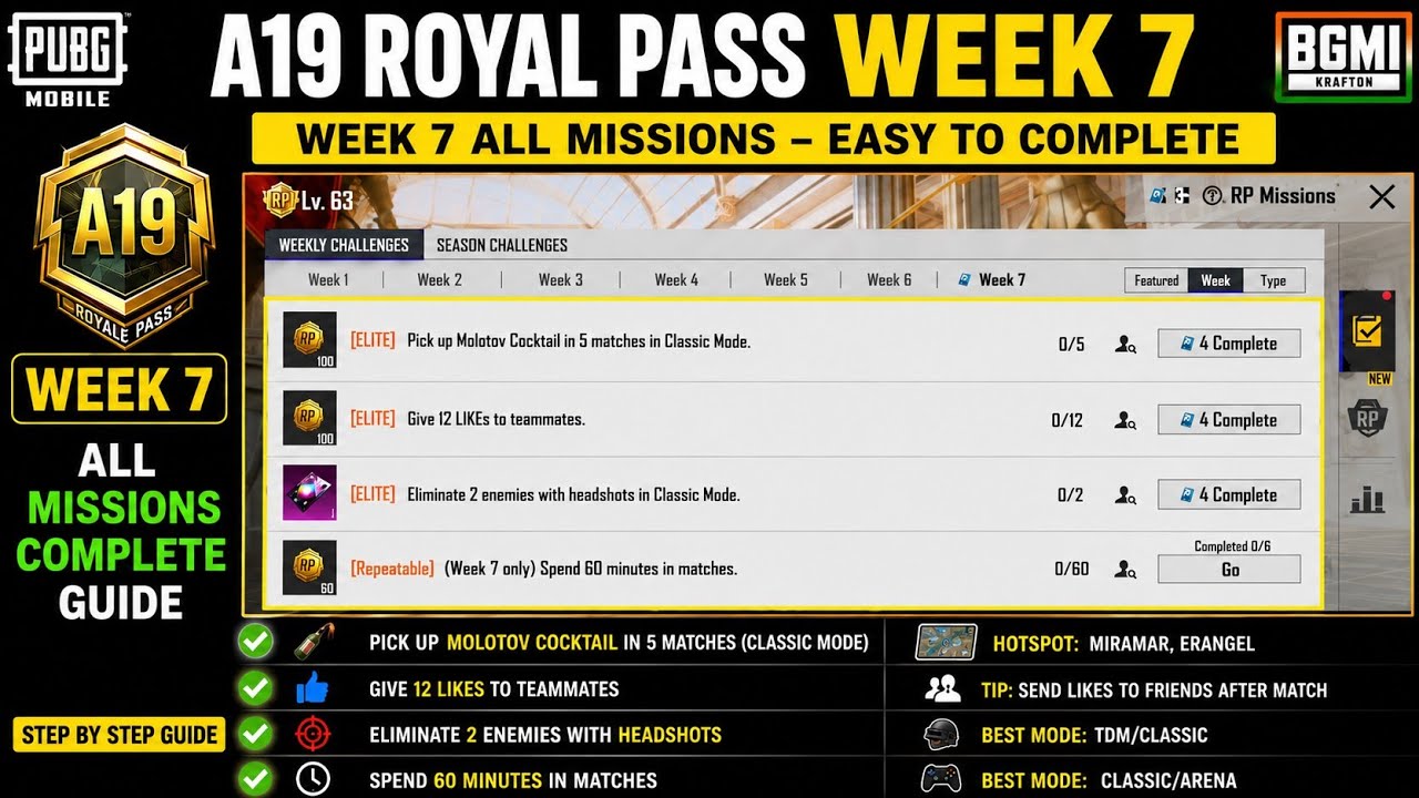 A19 Royal Pass Week 7 All Missions Explained | BGMI / PUBG Mobile Week 7 Missions Guide