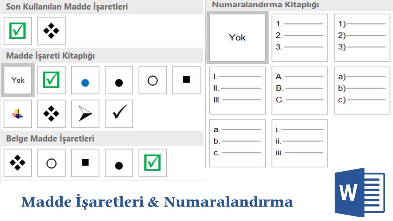 Madde İşaretleri ve Numaralandırma