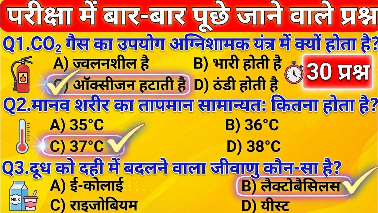 विज्ञान GK टेस्ट  हर परीक्षा के लिए जरूरी || Science GK MCQs || Important Questions for All Exams ? 