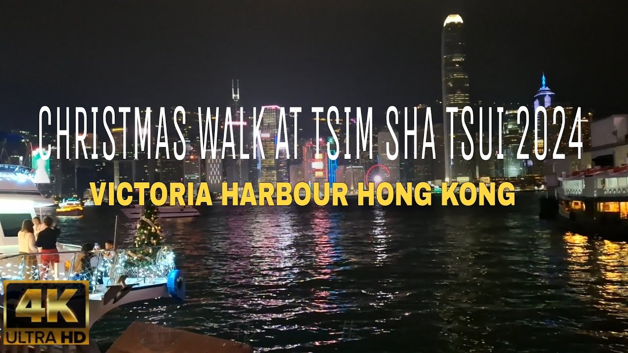 Christmas Walk at Tsim Sha Tsui 2024 |4K| Victoria Harbour | Tsim Sha Tsui Hong Kong
