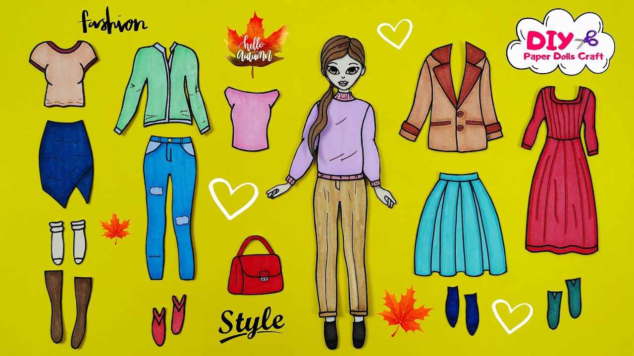 NEW WARDROBE FOR PAPER DOLLS DRESS UP CLOTHES AND SHOES FOR AUTUMN HANDMADE
