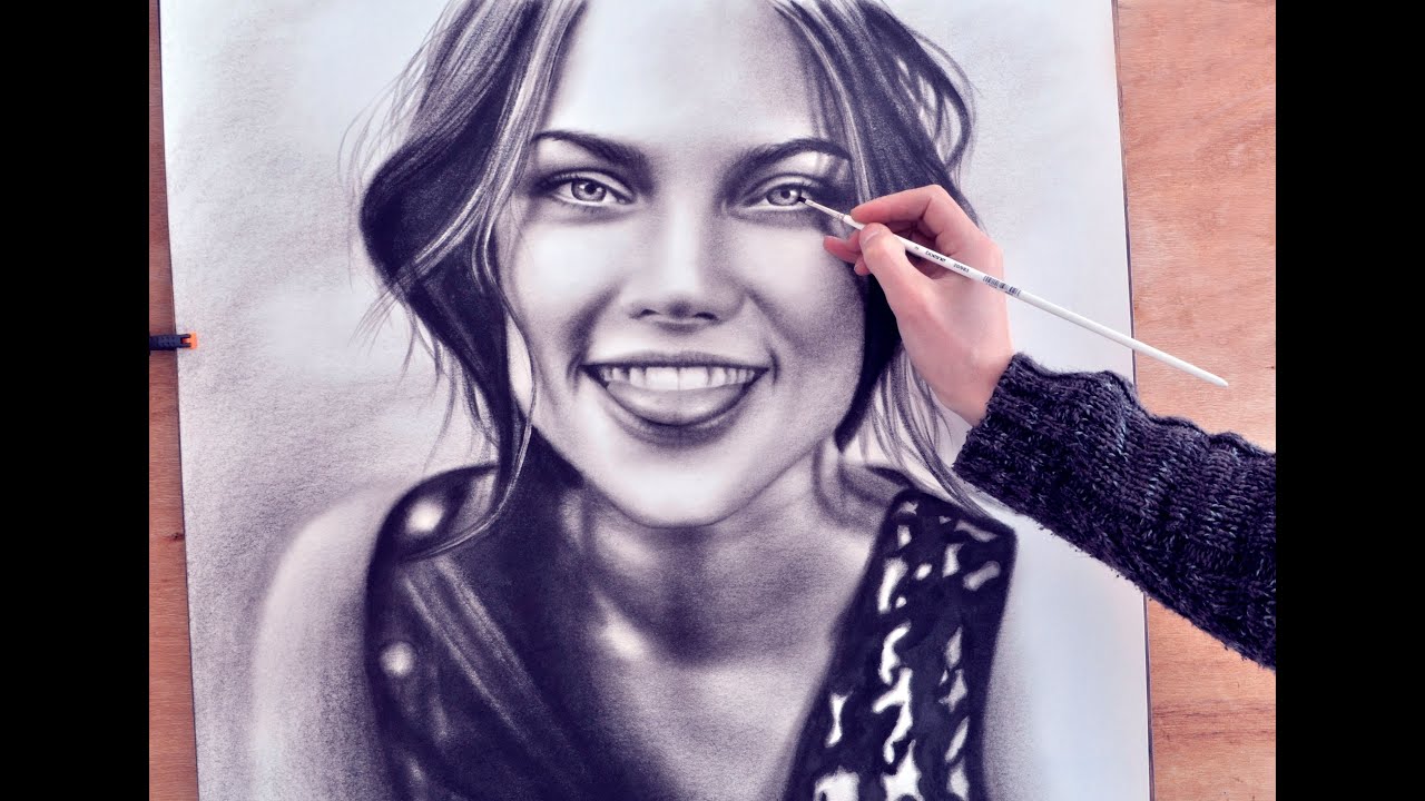 How to Paint a face (speed drawing) drawing (realism) malen vom Foto zeichnen dry brush