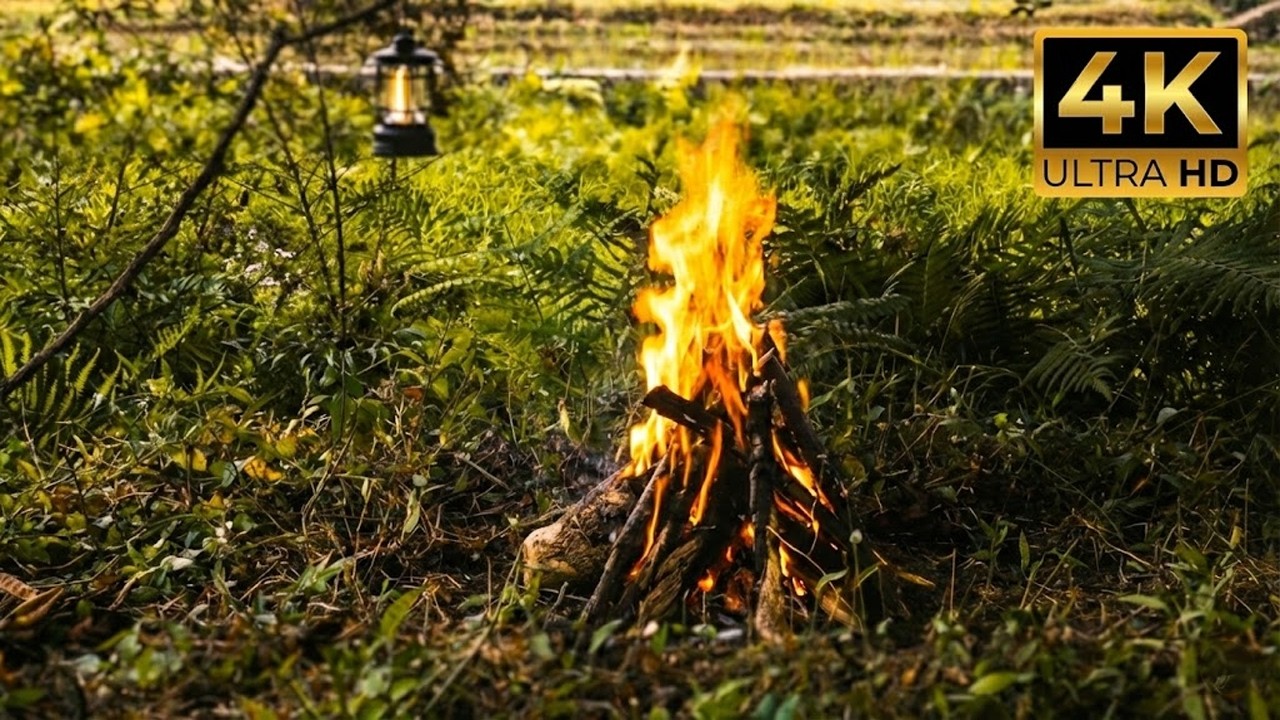 100% Natural Video 🌿 Real Campfire Fireplace 🔥 4K Nature Fire Sounds for Sleep & Relaxation